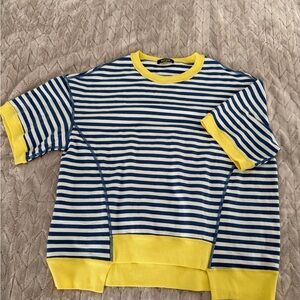 Blue and Yellow Striped Crewneck Sweater